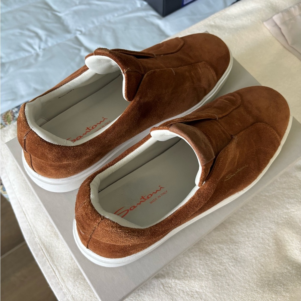 Santoni  - Brown Suede Sneakers with Laceless Design size US 10.5/UK 9.5 - Picture 3 of 7